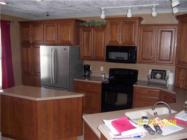Hickory wood with medium red-brown stain